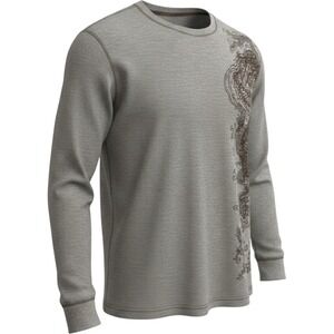 Vintage Y2K Mens Gray Waffle Knit Thermal Long Sleeve Dragon Graphic Print Shirt